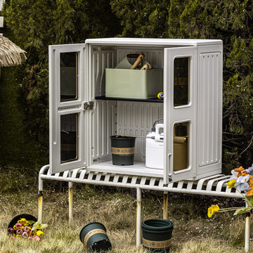 Mrosaa Indoor Outdoor Storage Cabinet Waterproof with Shelf, Lockable Outdoor Box for Indoor/Outdoor/Garage Storage for Garden Tools/Lawn Care Accessories, White…