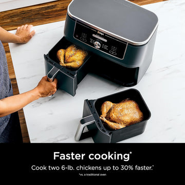 Ninja DZ550 Foodi 10 Quart 6-in-1 DualZone Smart XL Air Fryer with 2 Independent Baskets, Thermometer for Perfect Doneness, Match Cook & Smart Finish to Roast, Dehydrate & More, Grey